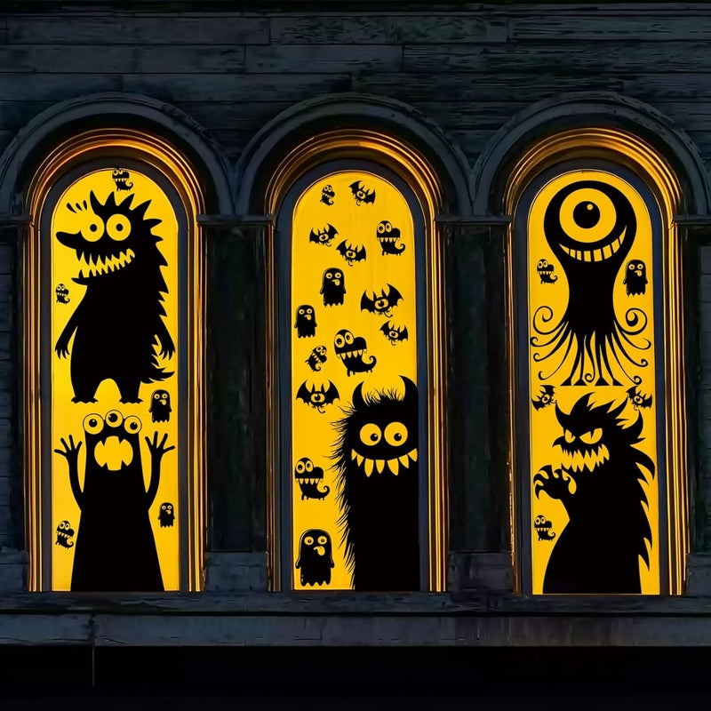 VAWcornic 5 Sheets 29 Pcs Giant Adorable Peeking Halloween Window Clings Naughty Monster Window Decal Stickers for Halloween Decoration Supply - Image 1